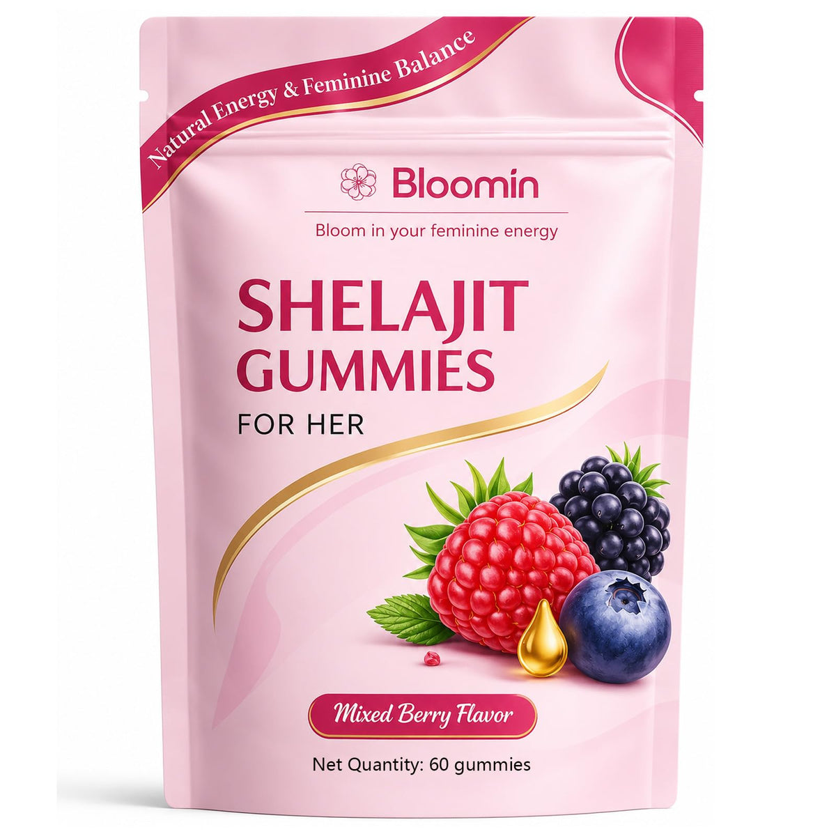 Botanic Vault Bloomin Shilajit Gummies for Women – Daily Wellness, Energy & Vitality Support, Herbal Berry, 60 Gummies
