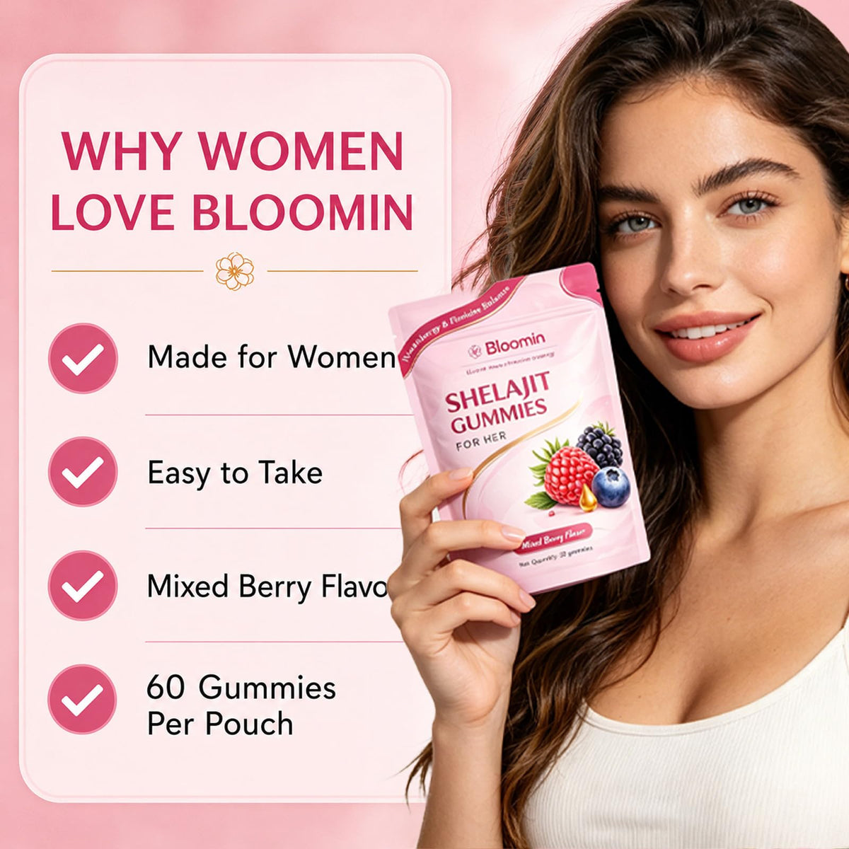 Botanic Vault Bloomin Shilajit Gummies for Women – Daily Wellness, Energy & Vitality Support, Herbal Berry, 60 Gummies